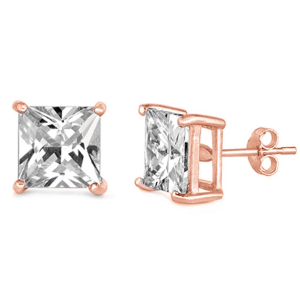 NEW STARLETTE women's princess cut earrings in clear / rose gold